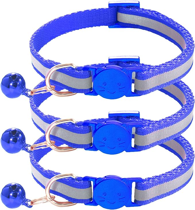 zulinlong 3 Pack Reflective and Breakaway Cat Collars with Bells，Adjustable Kitten Collars from 7.5 to 12.5 Inches, Ideal of Kitten Collar, Suitable for Girls and Boys (Red)