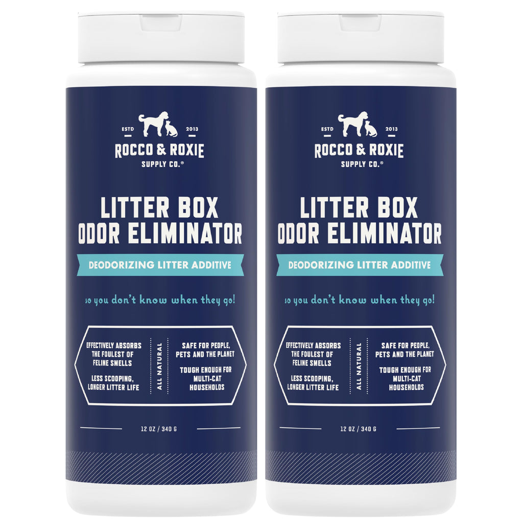 Rocco & Roxie Litter Box Odor Eliminator, Best Natural Urine Deodorizer for Cat Litter Boxes Cats Smell Control, Odor Absorber, Safe for Kitty, 12 oz pack of 2