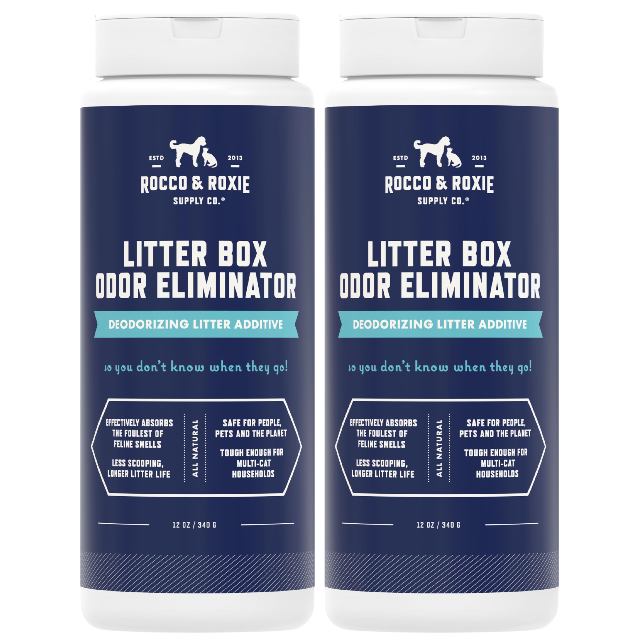 Rocco & Roxie Litter Box Odor Eliminator, Best Natural Urine Deodorizer for Cat Litter Boxes Cats Smell Control, Odor Absorber, Safe for Kitty, 12 oz pack of 2