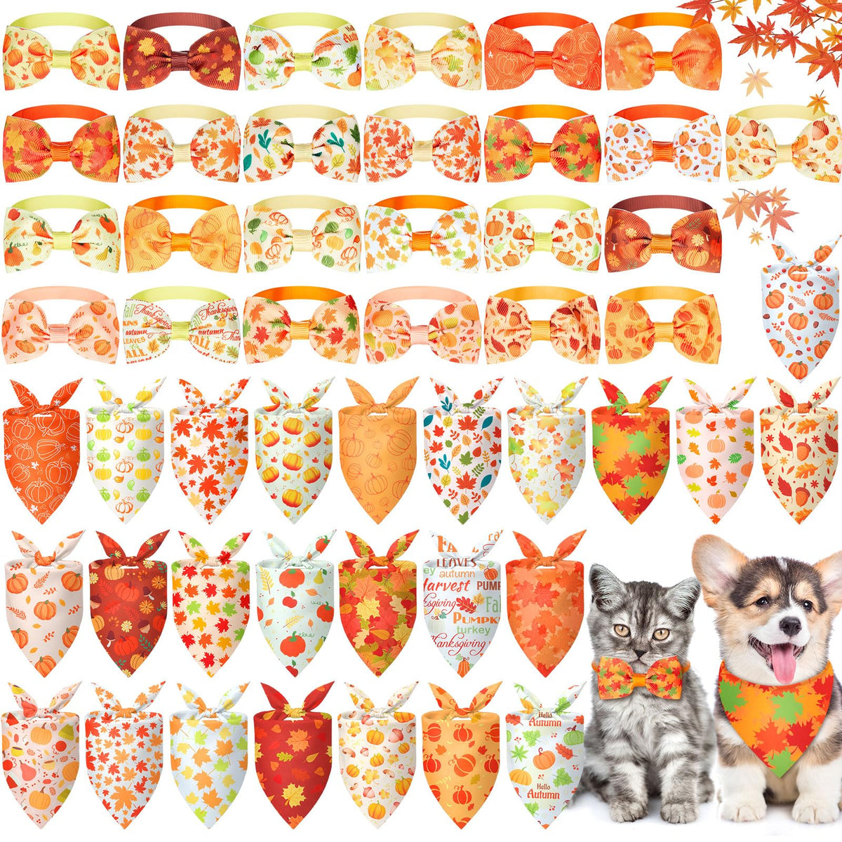 Sanwuta 50 Pcs Winter Dog Bandanas Bulk and Charm Collar Bow Ties Set 25 Snowflake Bandanas for Dogs 25 Snowflake Doggie Collar Triangle Cat Scarf Bowtie for Small Medium Large Pet Winter Costume