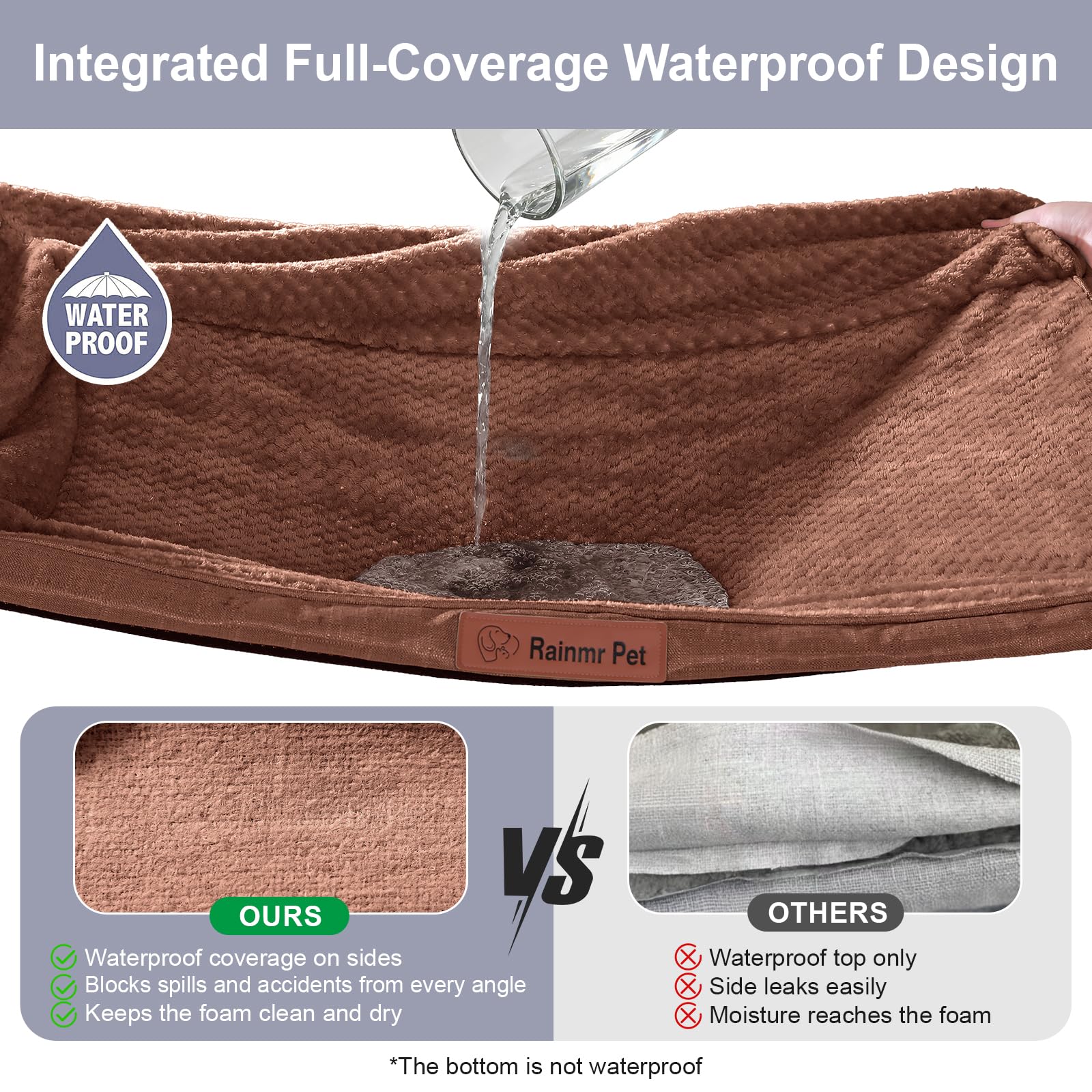 Rainmr Waterproof Dog Bed for Small Dogs - Orthopedic Memory Foam Puppy Couch Sofa, Removable Cover & Anti-Slip Bottom, 30x20 Inches, Brown