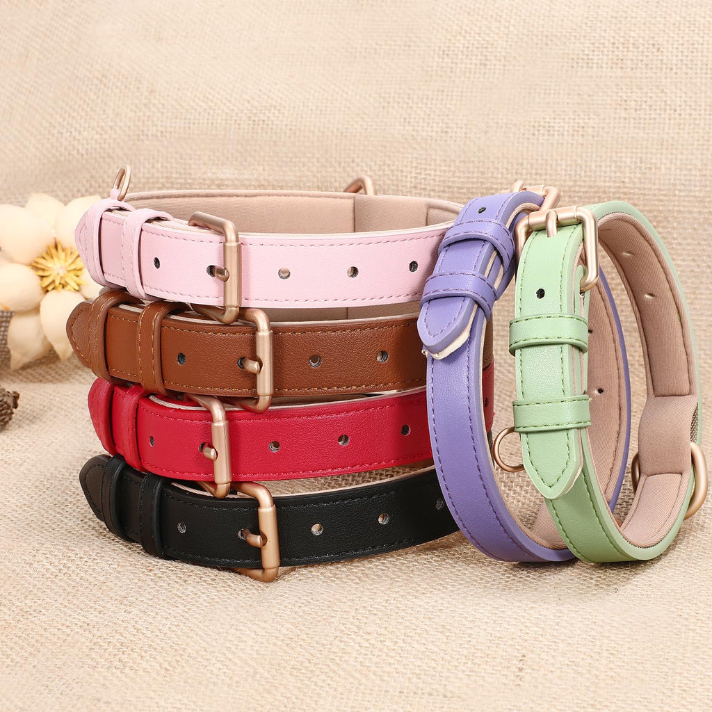 WHIPPY Leather Dog Collar for Small Medium Large Dog Adjustable Soft Breathable Leather Padded Puppy Collar with Alloy Buckle Heavy Duty Waterproof Classic Dog Pet Collar,Pink,M