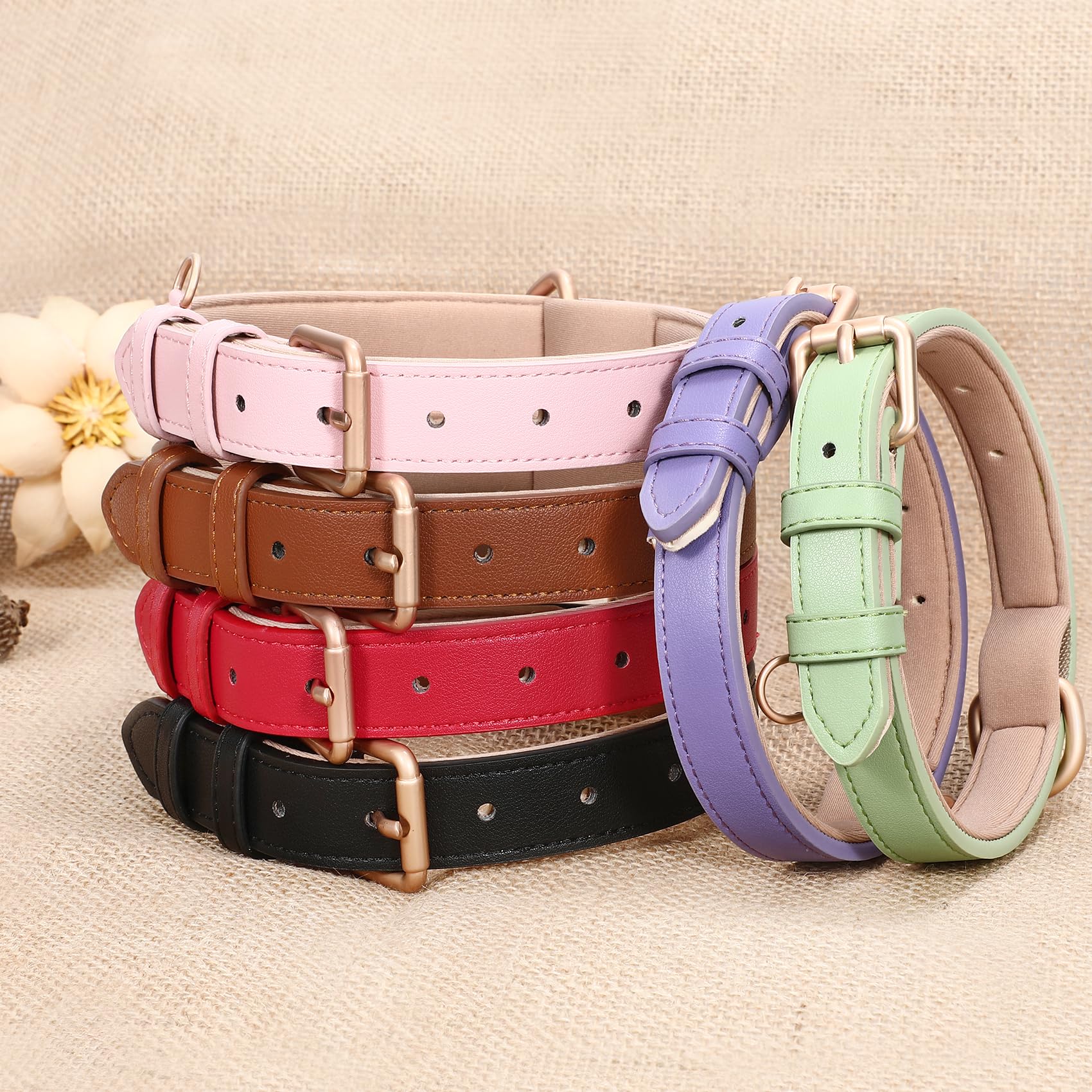 WHIPPY Leather Dog Collar for Small Medium Large Dog Adjustable Soft Breathable Leather Padded Puppy Collar with Alloy Buckle Heavy Duty Waterproof Classic Dog Pet Collar,Pink,M