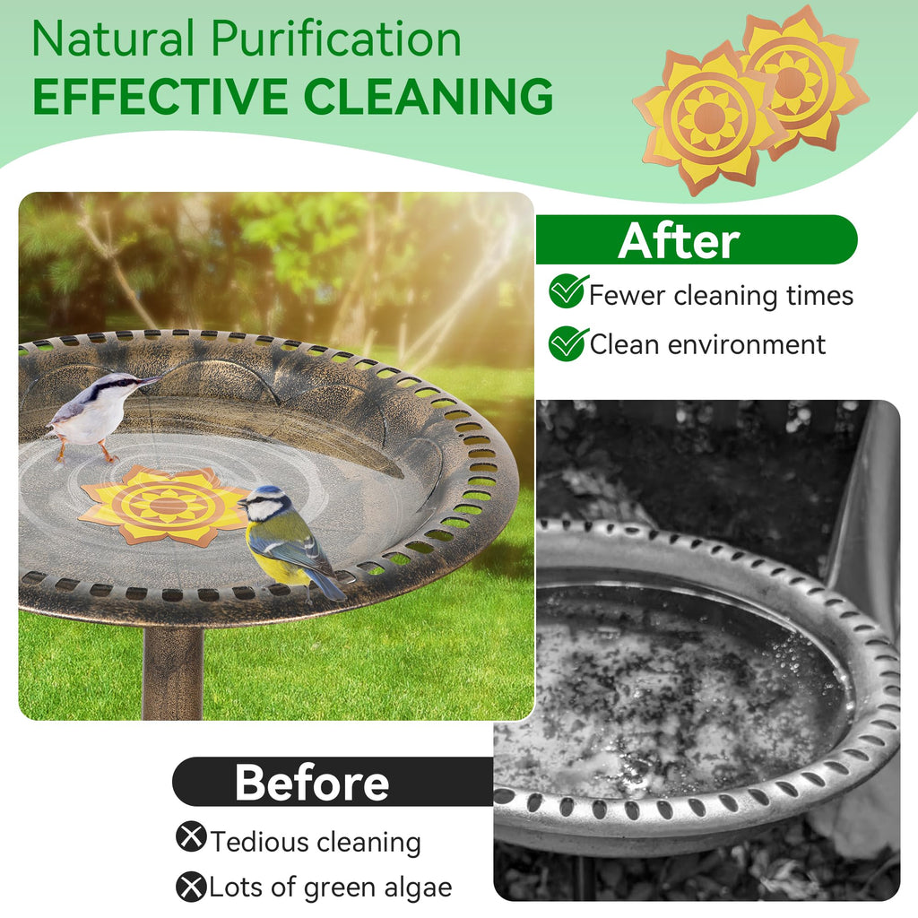 Saillong 2 Pack Bird Bath Copper Disk, Reinforced 99.99% Pure Copper Bird Bath Purification Disk for Physical Clean Water, Birdbaths Cleaner for Outdoor Birdbaths, Bowl and Garden Fountain (Petal)