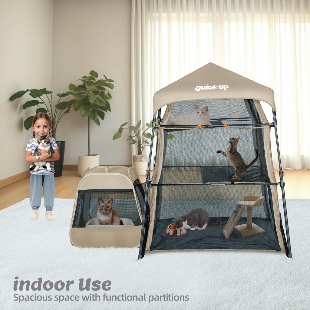 3 in 1 Portable Cat Enclosures with Tunnel & Cat House, Quick Setup Foldable Indoor Outdoor Cat Play Tent for Pet Families, Upgraded Stable Frame, Extra Large Space, Storage Bag + Cat Wand & Balls
