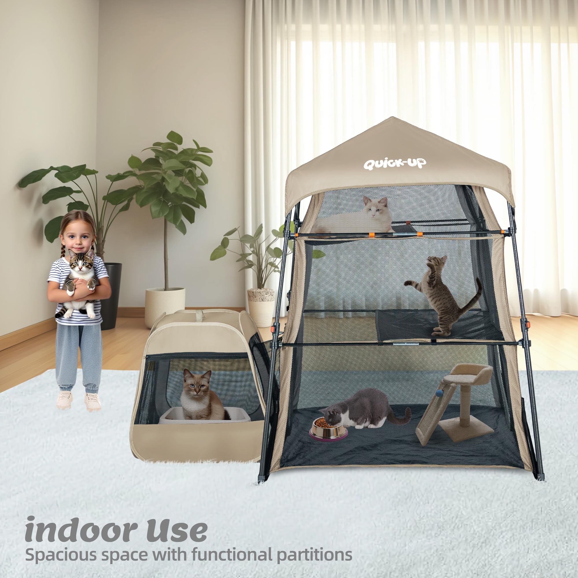 3 in 1 Portable Cat Enclosures with Tunnel & Cat House, Quick Setup Foldable Indoor Outdoor Cat Play Tent for Pet Families, Upgraded Stable Frame, Extra Large Space, Storage Bag + Cat Wand & Balls