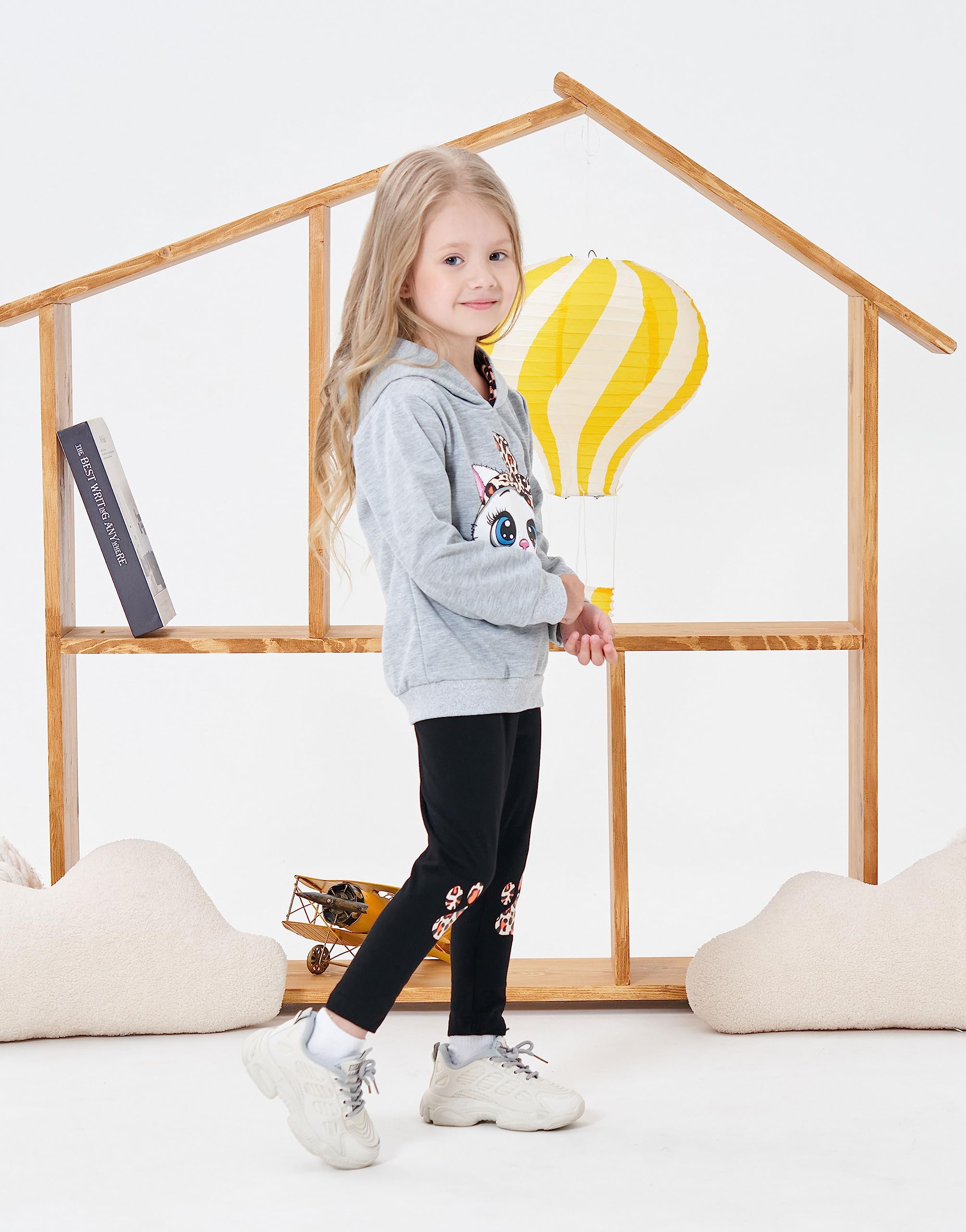 Axumity Toddler Girl Clothes Cat Print Pullover Sweatshirt + Leopard Print Pant 2-Piece Kid Girl Fall Winter Pants Set(3-4T)