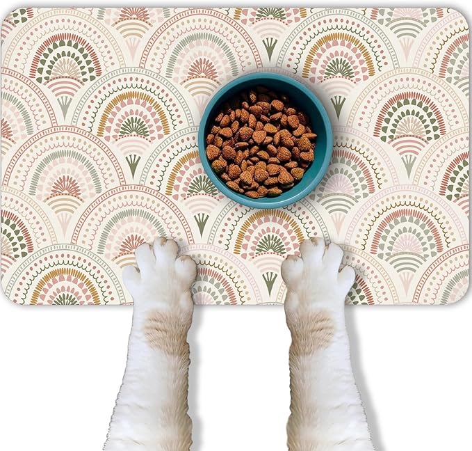 Dog Food Mat for Pet Cat Food Mat, Gray Absorbent Quick Dry Dog Bowl Mats for Food and Water, Non-Slip Cat Pet Feeding Mats for Floor Placemats 12"x20"