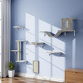 NUNU LAB Wall Mounted Cat Furniture Set - 6 Pcs Climber Set with House, Bridge, Steps, Scratcher Board - DIY Walls Playground, Indoor Cat Shelves - Gray