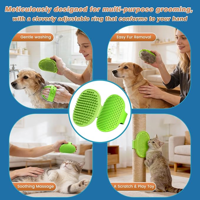 MIYIJHY 7PCS Dog Washing Gloves | Dog Bath Brush | Storage Bag | Dog Finger Toothbrush for Short & Long Haired Dogs & Cats | Efficient Deshedding Bathing & Massaging, Suitable for Pets (Sage Green)