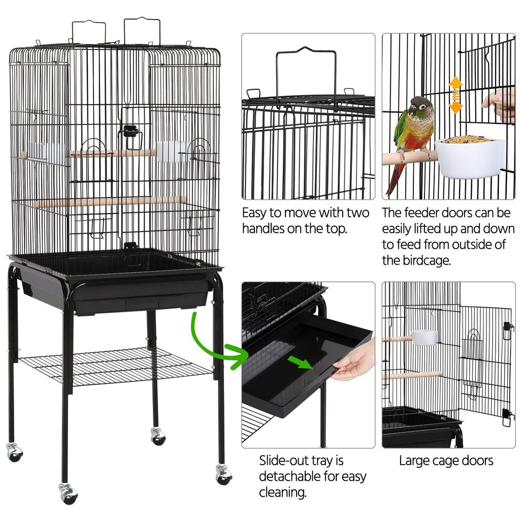 Yaheetech 53.5" Open Top Parrot Bird Cage with Detachable Rolling Stand, Roof Play Flight Cage for Cockatiels, Sun Conures, Green Cheek Conures & Small to Medium Parrots