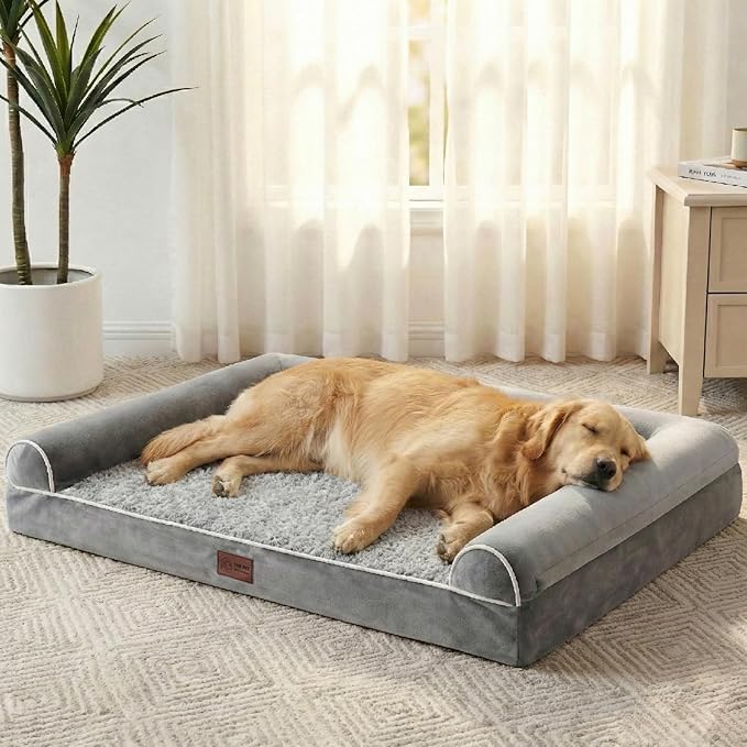 WESTERN HOME Large Dog Bed, Orthopedic Dog Beds with Waterproof Lining, XL Pet Couch with Removable Washable Cover and Nonskid Bottom, Grey