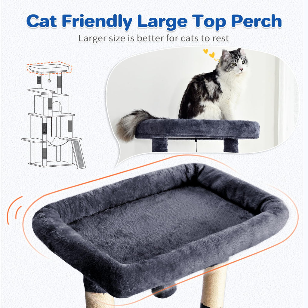 ABCPET 63" Multi-Level Cat Tree Tower for Indoor Cats, Dark Grey