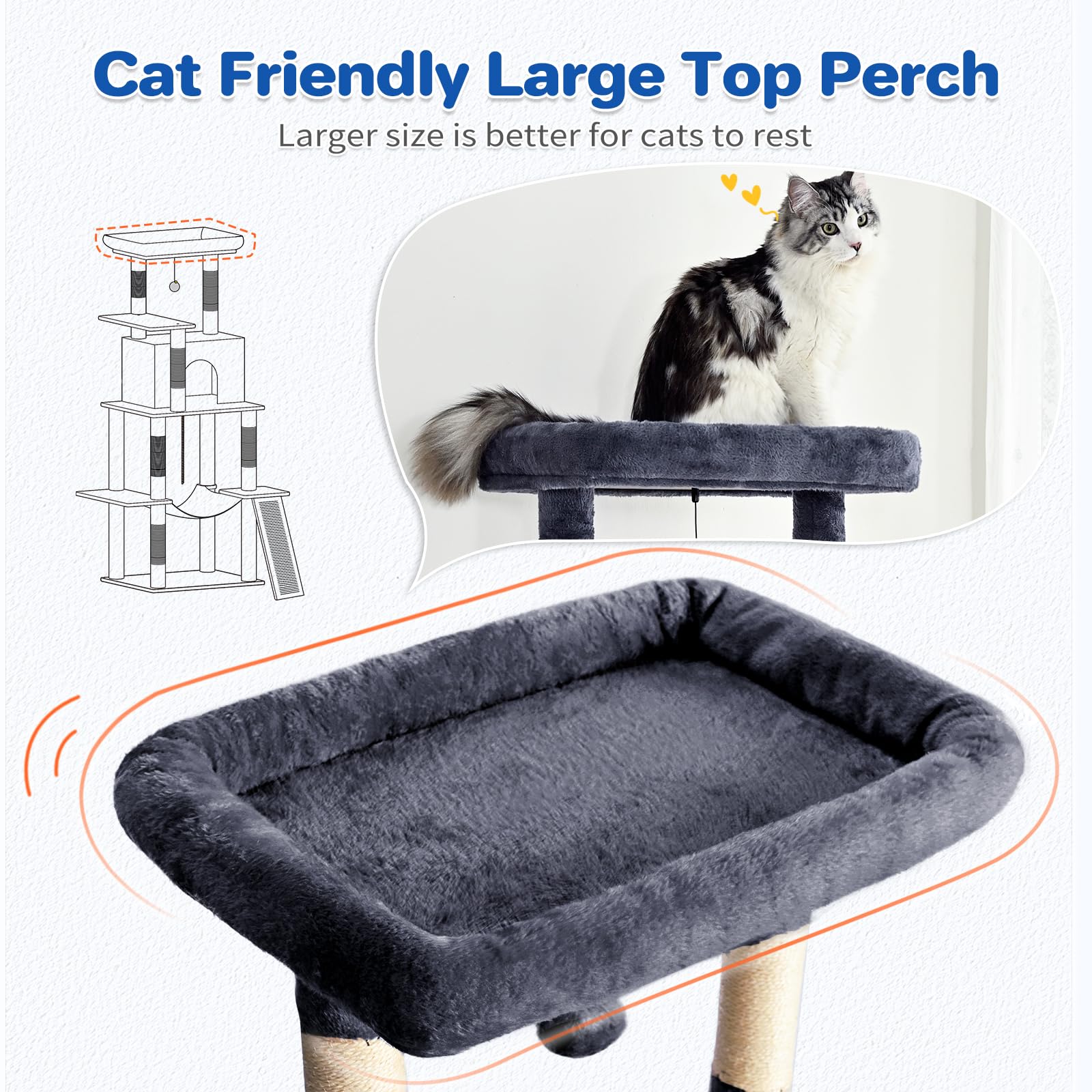 ABCPET 63" Multi-Level Cat Tree Tower for Indoor Cats, Dark Grey