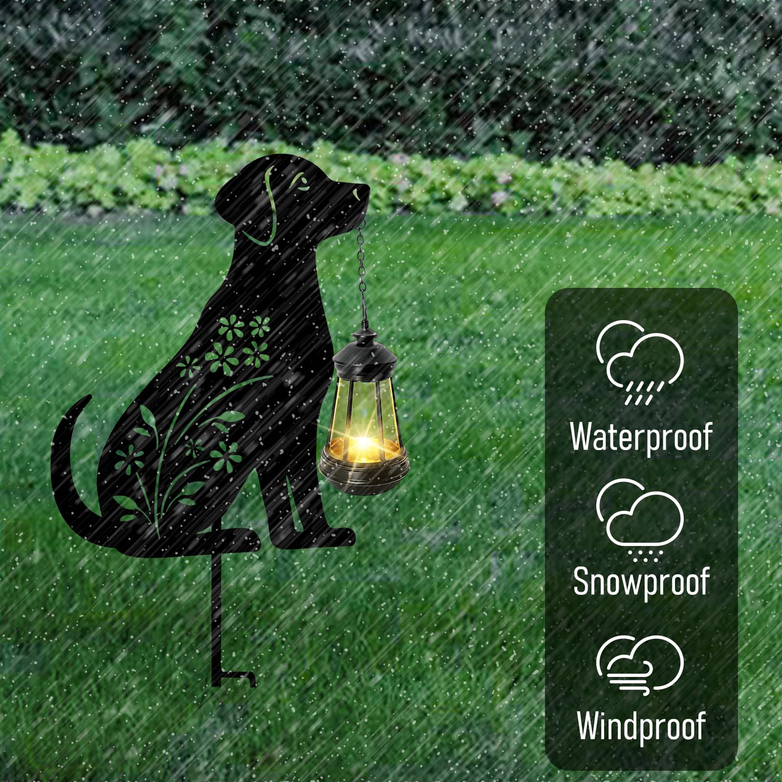 Solar Decorative Garden Light, Dog Outdoor Stake With Hanging Lantern
