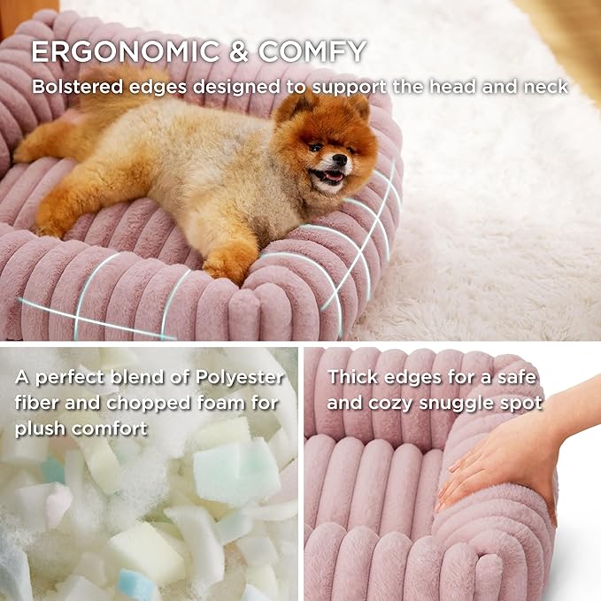 Bedsure ComfyFleece™ Dog Bed for Small Medium Dogs Washable,25in Blush Pink