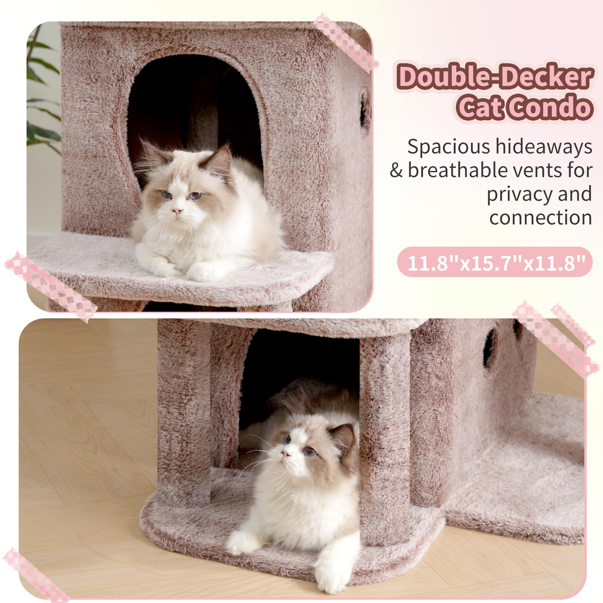 Heybly 25.6" Cat Tree for Large Cats with Big Perch & Dual Condos HCT204SMU