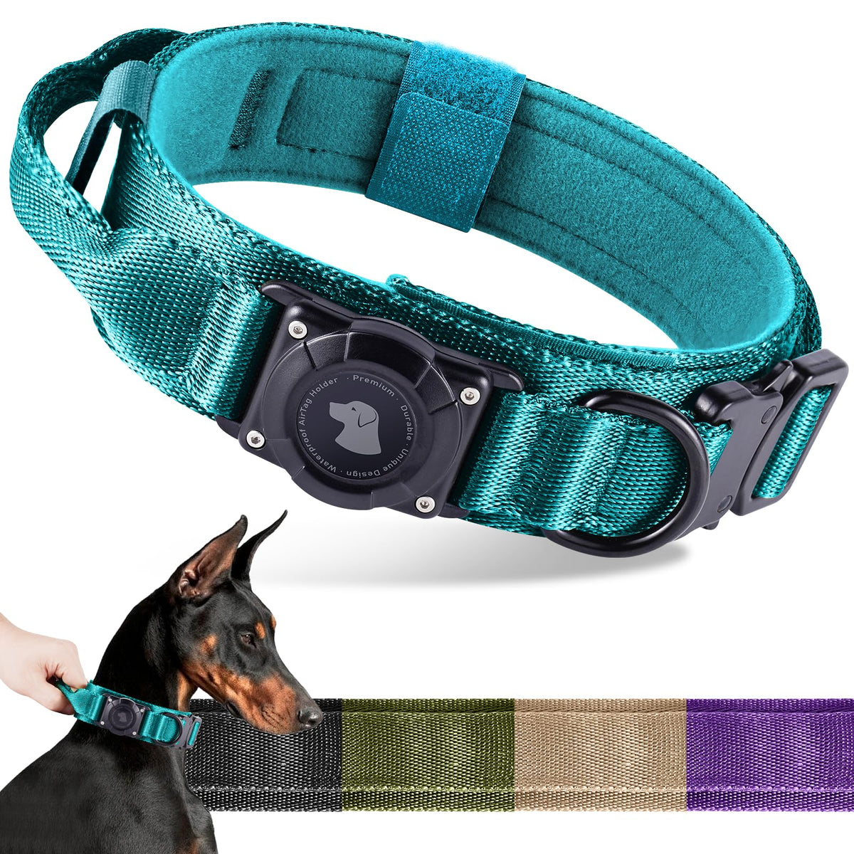 2026 Upgrade Waterproof Tactical AirTag Dog Collar, Built in AirTag Holder