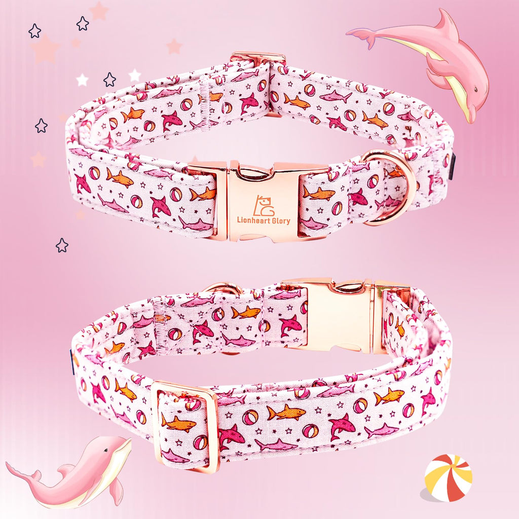 Lionheart Glory Shark Print Pink Collar - Adjustable Soft Dog Collar for Small Dogs