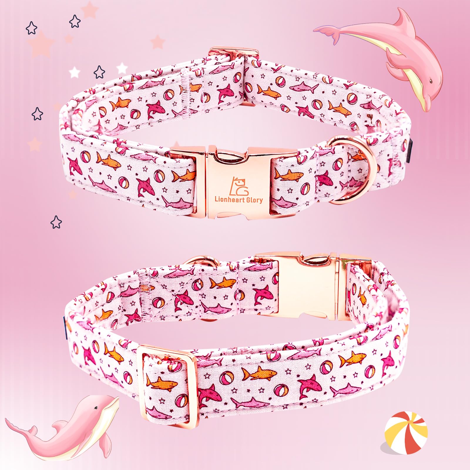 Lionheart Glory Shark Print Pink Collar - Adjustable Soft Dog Collar for Small Dogs