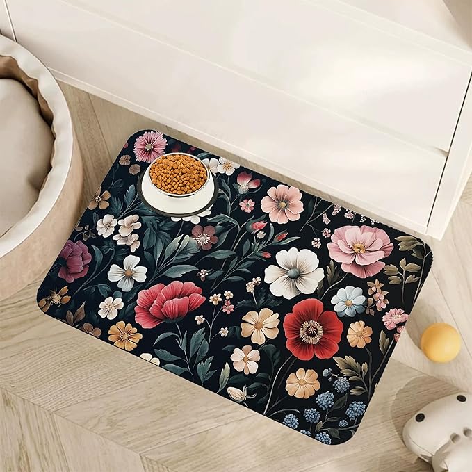 Cat Gradient Paw Print Dog Food Mat for Floors,Absorbent Pet Food and Water Bowl Mats,Non-Slip Pet Feeding Mat,Pet Supplies 12" x 20"