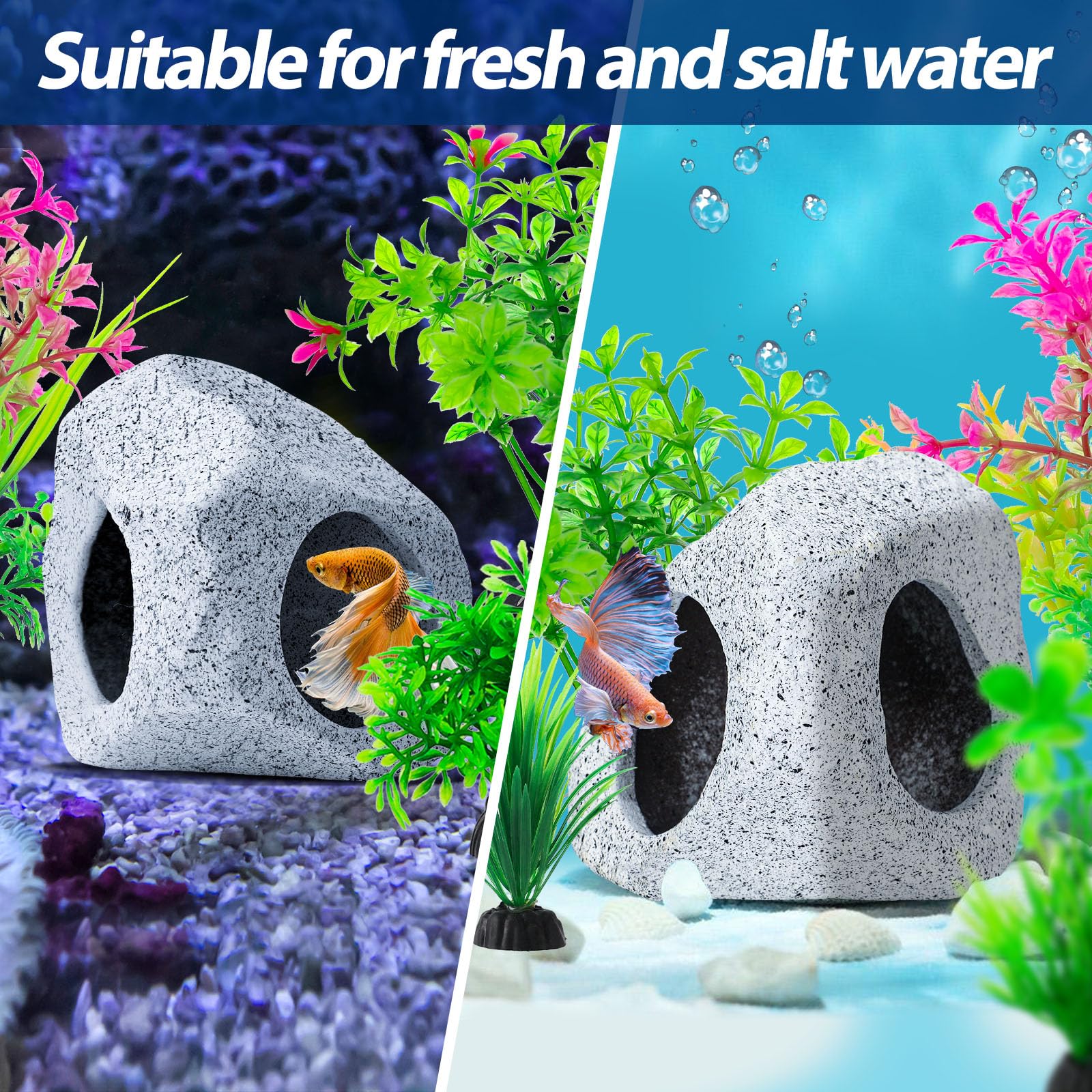 CousDUoBe 10Pcs Aquarium Hideaway Rock Cave Fish Tank Decorations quarium,Betta Toys Hideout Stones House,Safe and Non-Toxic Ceramic Fish Tank Ornaments