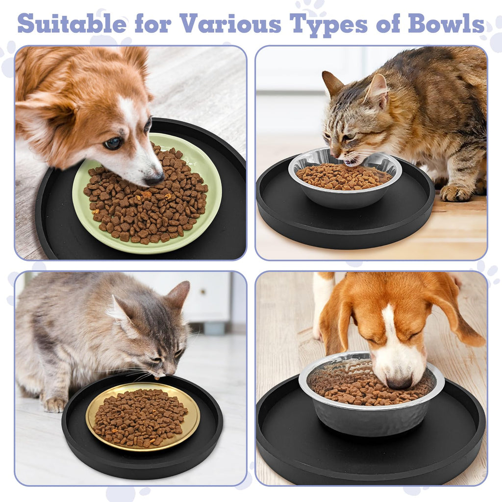 BNOSDM 2 PCS Dog Feeding Mat Black Silicone Pet Food Mats Waterproof for Dog Cat Bowl Placemats Nonslip Cat Food Mat for Small and Medium Cats and Dogs (9.1in)