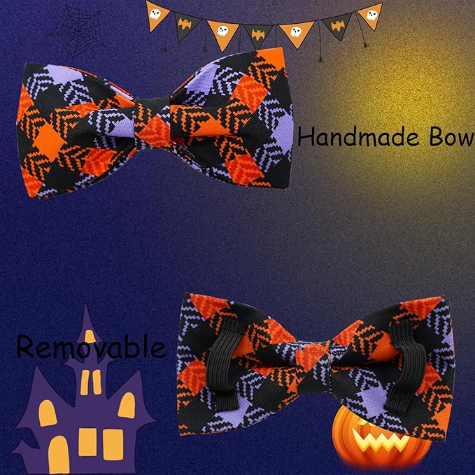 Halloween Dog Collar, Pet Collar Bow Plaid Dog Collars Girl Boy Holiday Pet Collar Gift Bow Collar Cute Soft Puppy Collar for X-Small Puppy
