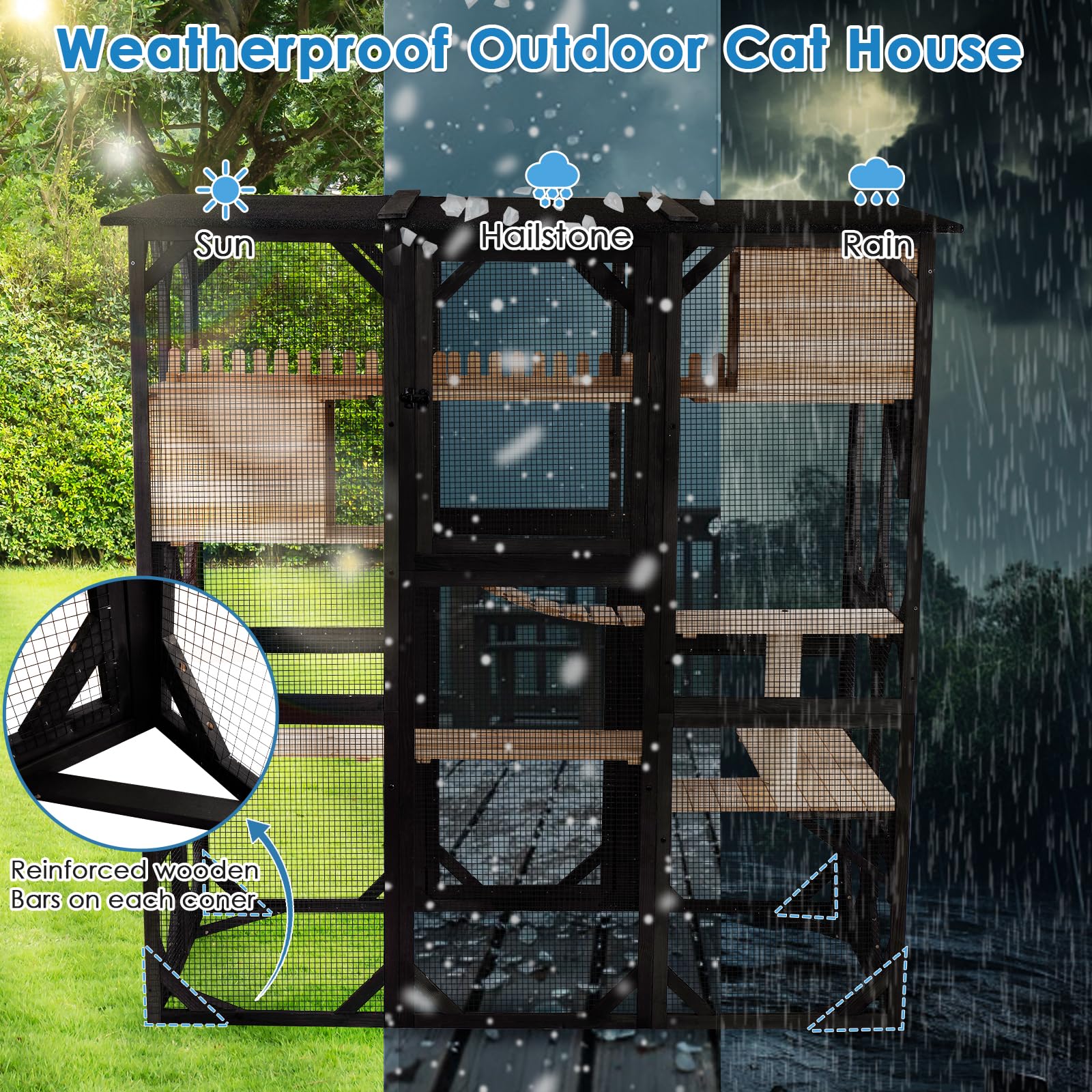 Catio Outdoor Cat Enclosure Window Access Walk-in Indoor Cat Cage Patio 71"