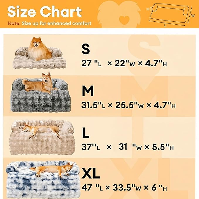 FUNNY FUZZY Pet Fluffy Fuzzy Calming Dog Couch Bed Sofa Protector Washable Pets Mat for Large Medium Small Dogs and Cats (Coffee,37.4 × 33.46 × 6.3 in)