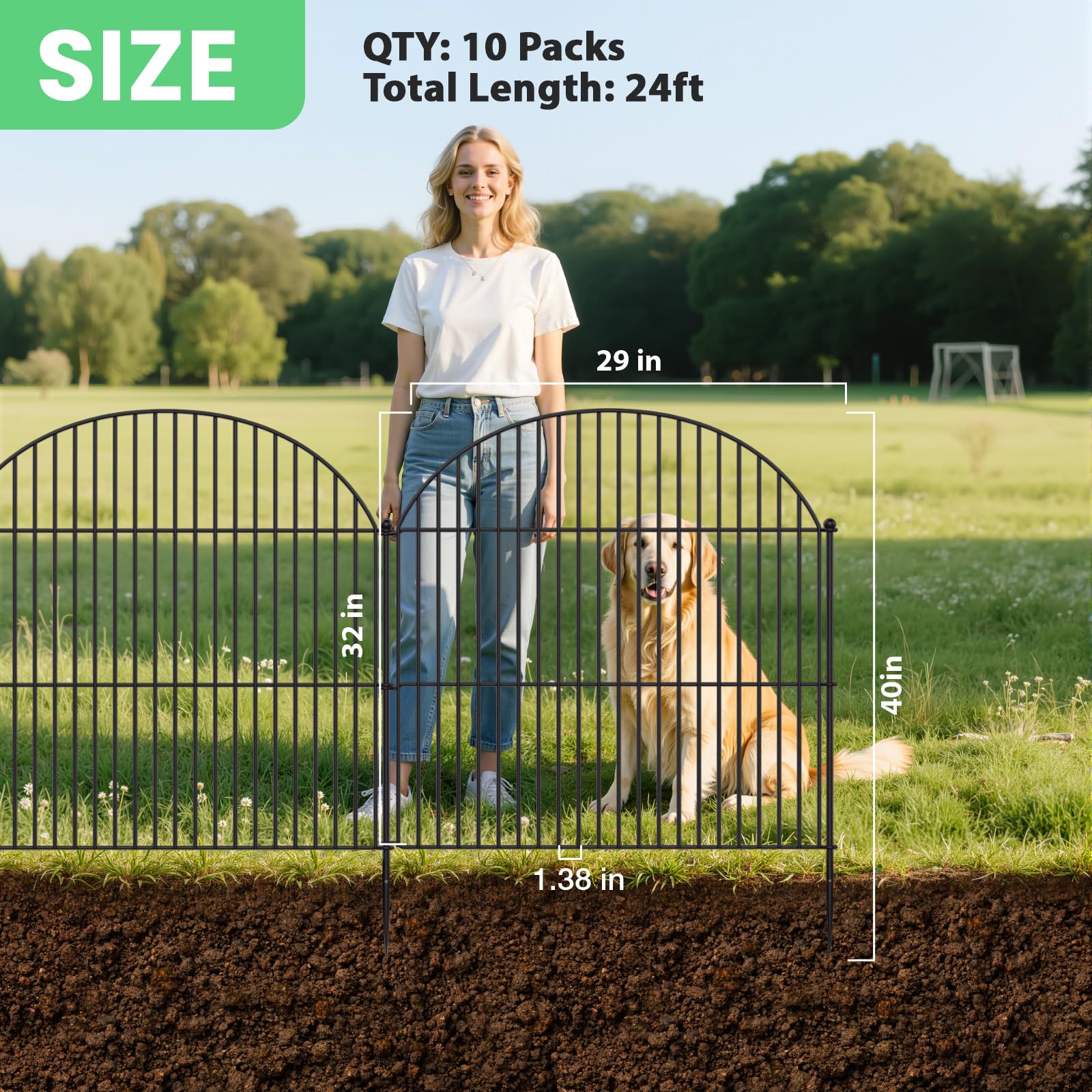 Tivray 10Pcs No Dig Garden Fence, 32in(H)/24ft(L) Rustproof Metal Dog Fence Outdoor for Yard, Tall Animal Barrier Pet Fencing, Border Panel for Dog, Rabbits, Patio, Flower Bed, Garden Decor