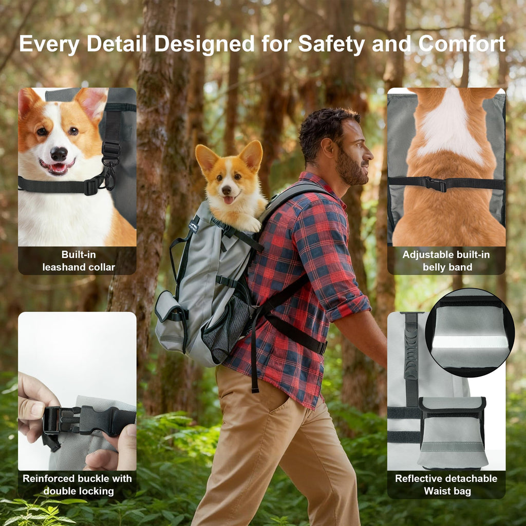 Pet Carrier Backpack for Medium to Large Dogs up to 33 lbs, Waterproof and Wear-Resistant, Equipped with Adjustable Waist and Chest Buckles, Detachable Storage Pocket with Reflective Strips, S