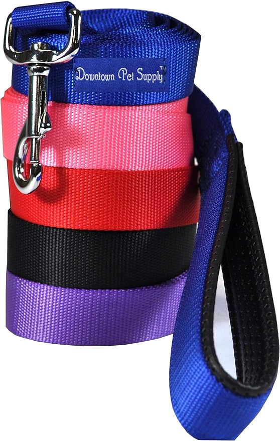 Downtown Pet Supply 4ft Heavy-Duty Dog Leash - Padded Comfort Handle & Stainless Steel Fastener - Durable Training Leash - 0.75in Wide - Black