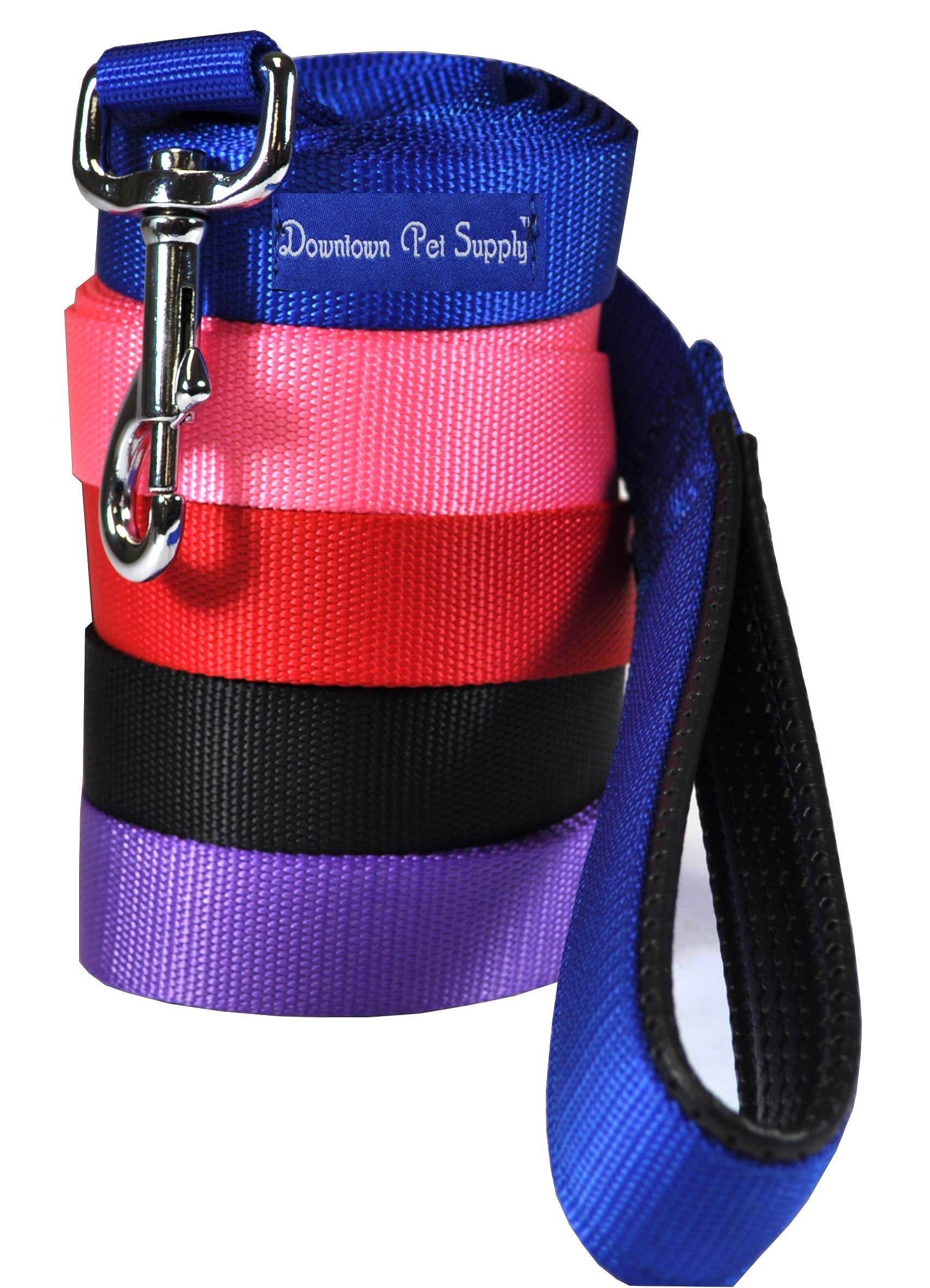 Downtown Pet Supply 4ft Heavy-Duty Dog Leash - Padded Comfort Handle & Stainless Steel Fastener - Durable Training Leash - 0.75in Wide - Black