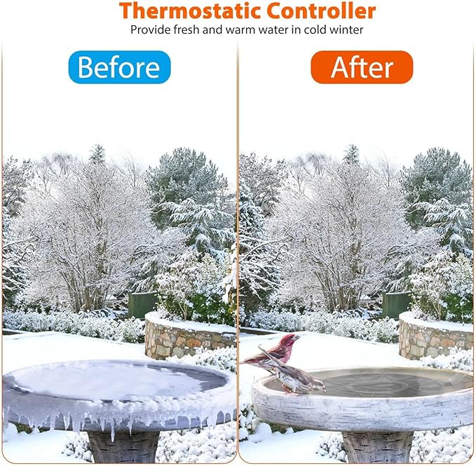 Fortrek Bird Bath Heater for Outdoors in Winter, 70w Birdbath Deicer Thermostatic Controller Water Heater with 5FT Cable for Birdbaths, Chicken, Duck, Livestock, Poulty, Animal, Tank, Buckets