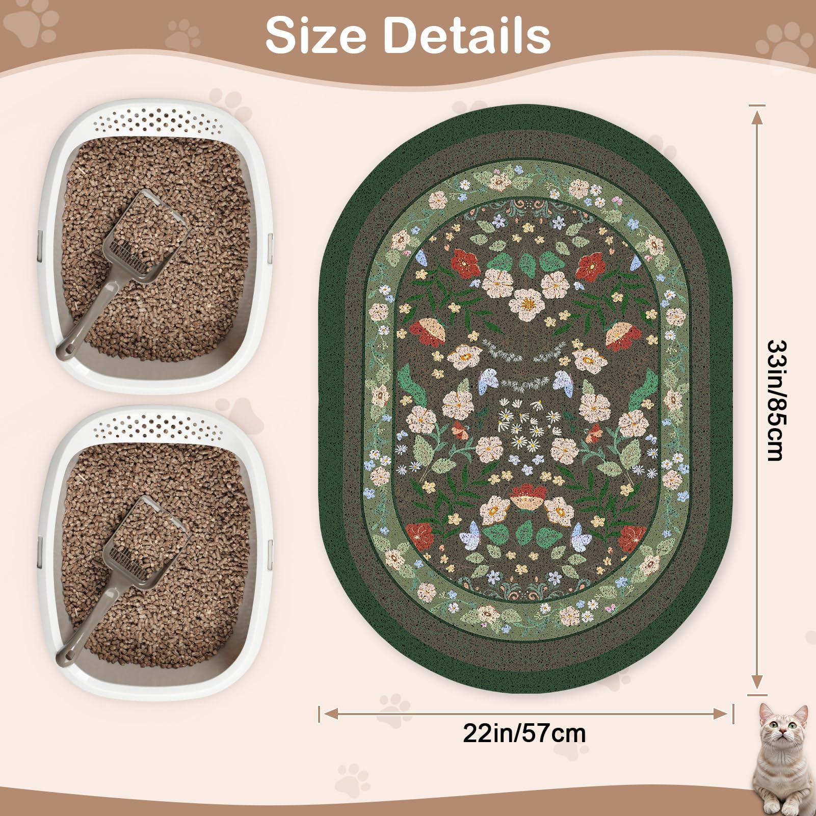 Bienbee Cat Litter Mat, 33" x 22" Dense Trapping Mesh for Litter Boxes