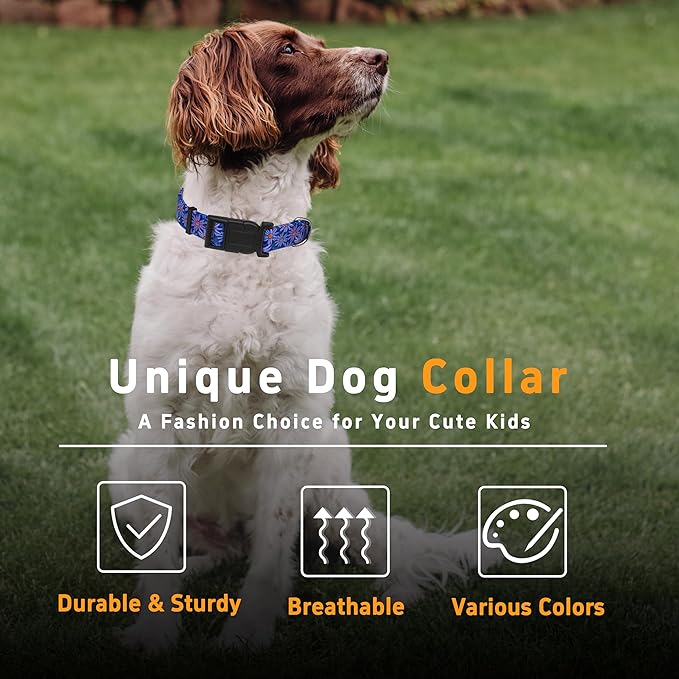 Dog Collar, Classical Indian Spirit Boys Girls Puppy Collar for Small Medium Large Dogs, Adjustable Soft Indian Pet Collar with Safety Buckle for Male Females(Purple,L)