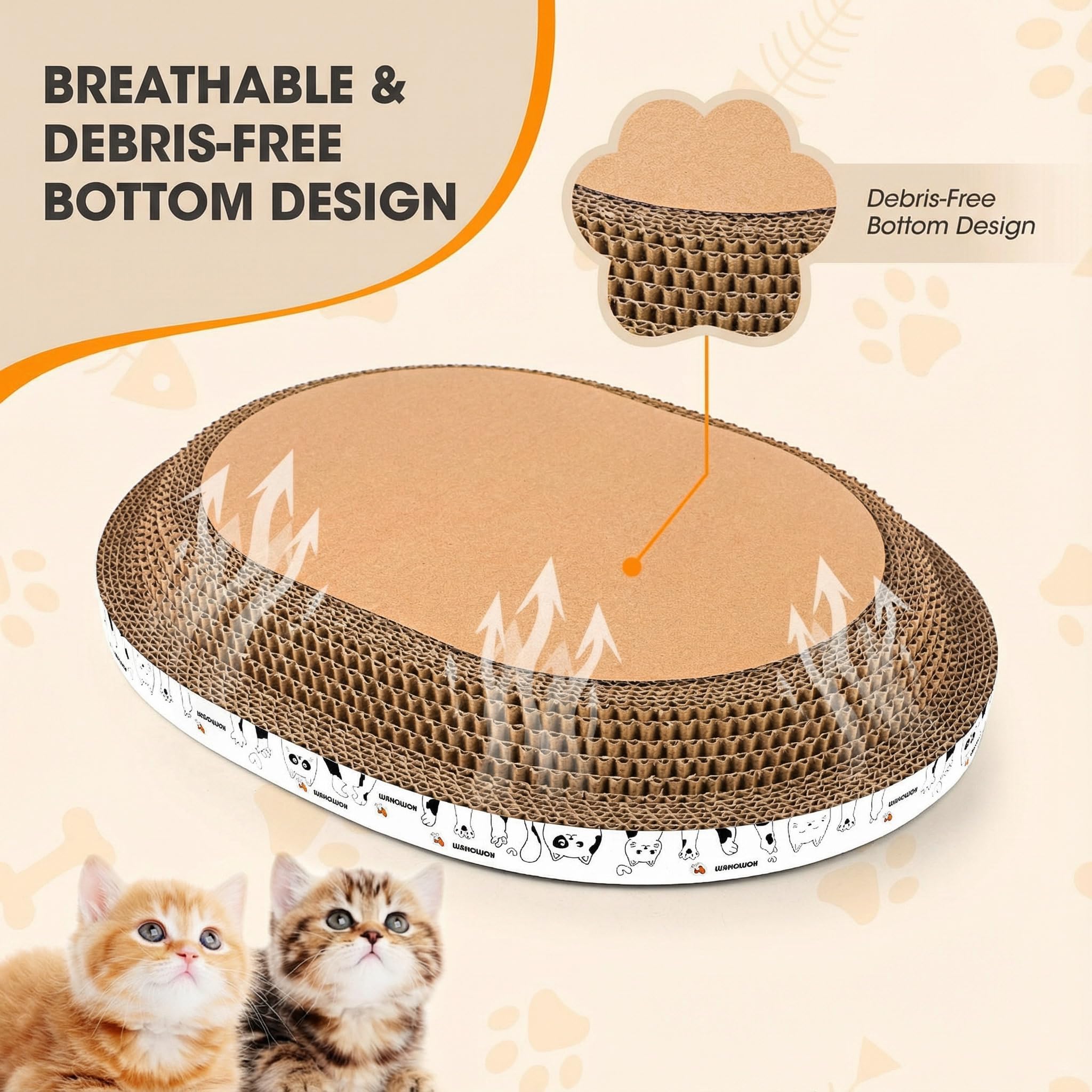 Romohom 3 Pack Oval Cardboard Cat Scratcher & Lounger Bed, High-Density Cat Scratching Board & Lounge Bed, Ergonomic Scratch Pads for Indoor Cats Claws Care, Furniture Couch Protector from Cat Claws