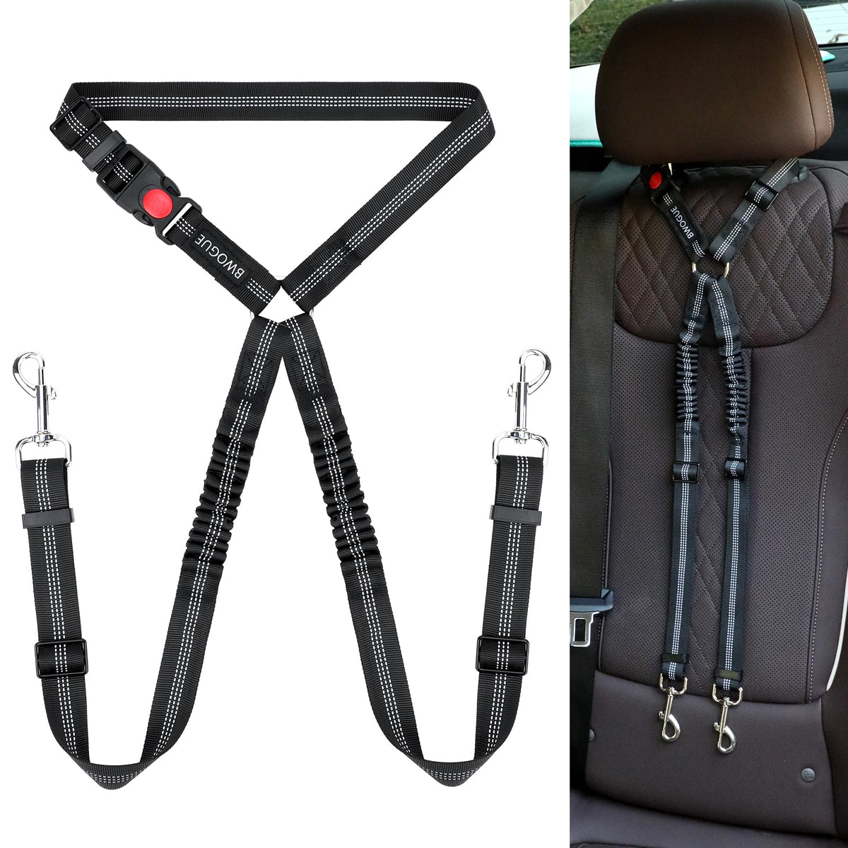 BWOGUE Dog Seat Belt for Car, Headrest Restraint Reflective Bungee, 1 Pack