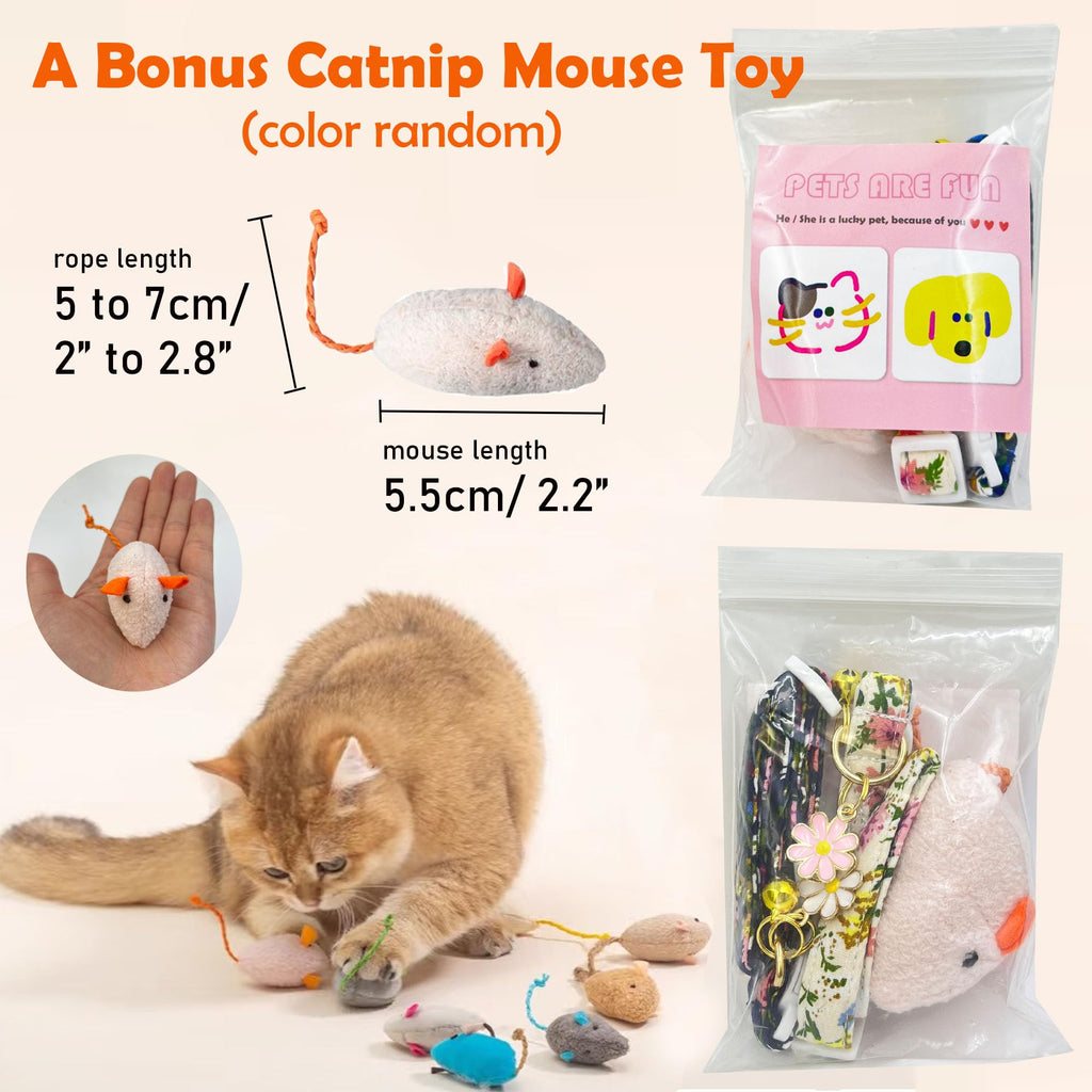 2 Pack Cotton Breakaway Cat Collars Set with Bell and Flower Pendant, Cute Floral Fruit Patterned, Adjustable 7.5-11Inch, Include A Mouse Toy Gift (Vintage+ Small Pink Flower)