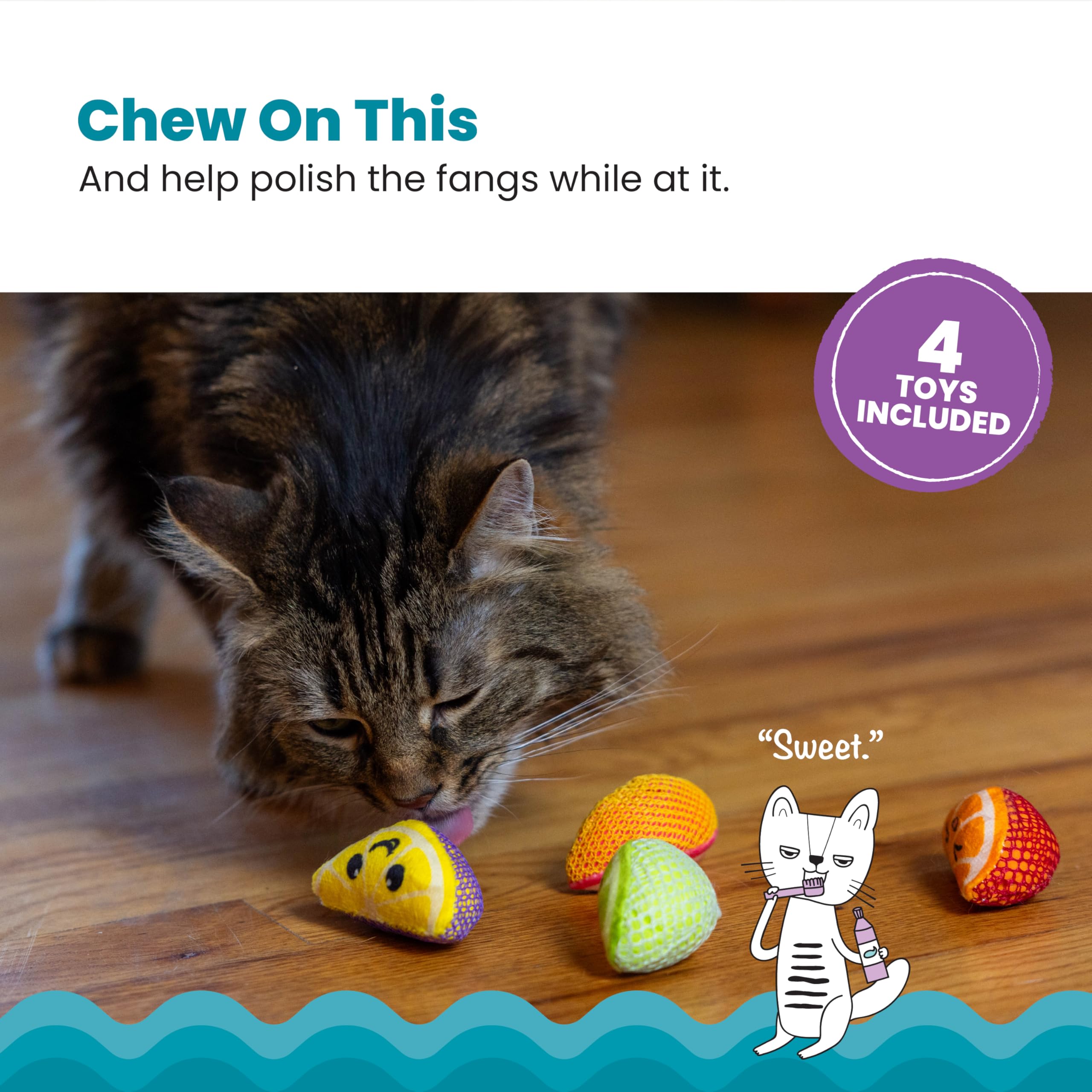 Catstages Dental Fruit Wedges Chew Cat Toys with Catnip, 5.3", 4-Pack