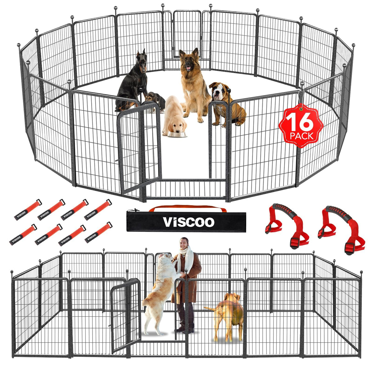 VISCOO Dog Playpen Outdoor, 16 Panels 40" High Metal Dog Fence with Gate