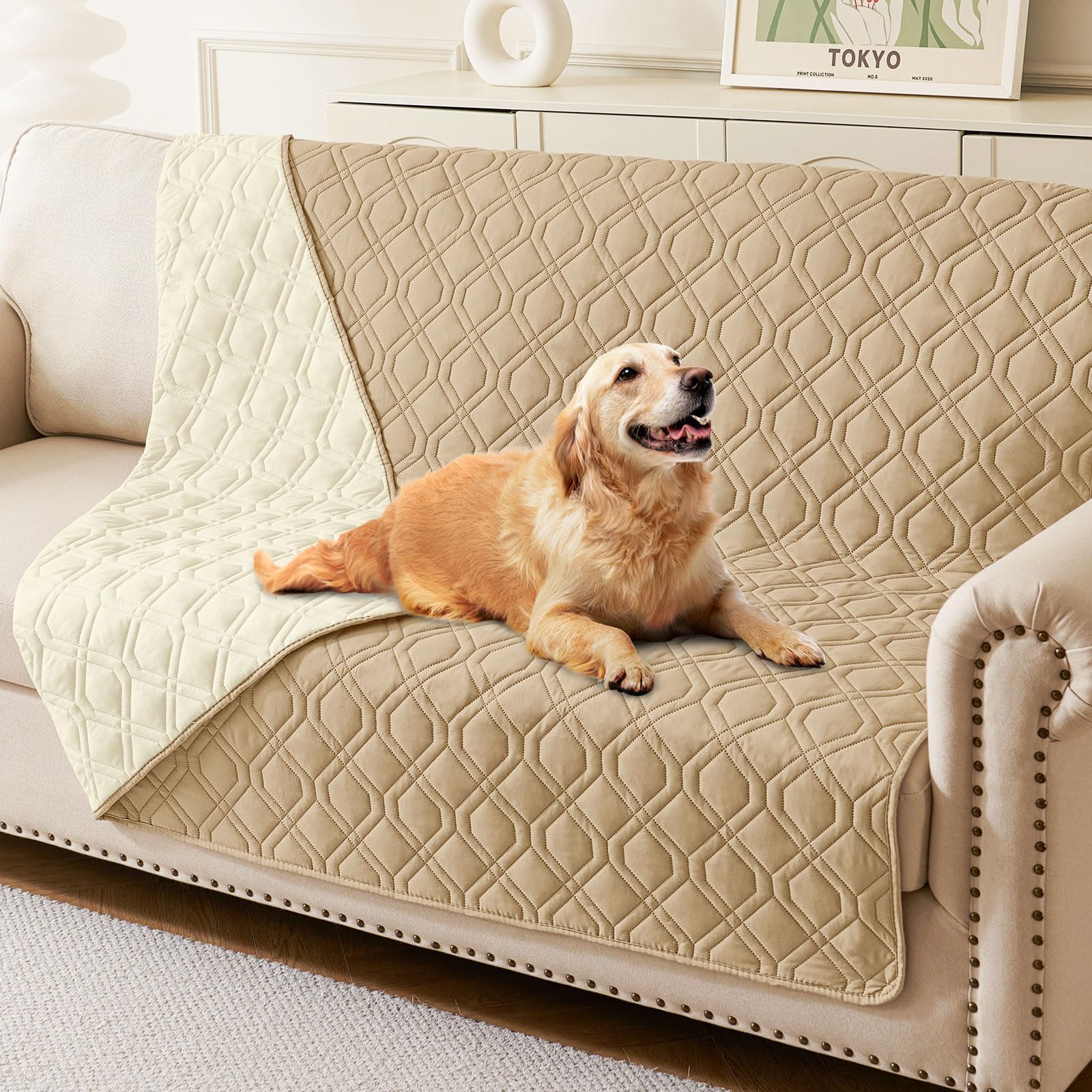 hyha Waterproof Reversible Dog Blanket, Soft Couch Cover for Dogs Washable — 30x53 Inch — 52x82 Inch