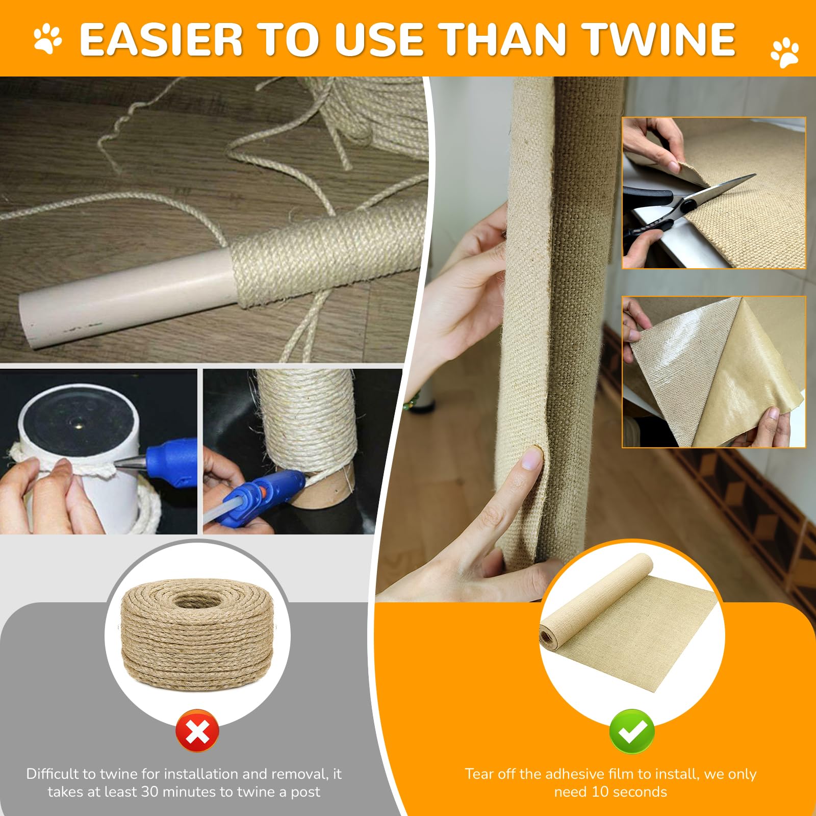 Jute 78.7"x15.8" Trimmable Cat Scratching Mat for Furniture Protector,Versatile Self-Adhesive Anti Cat Scratch Pad for Couch Protection&Cat Scratcher Tree/Post/Wall/Board/Twine Replacement