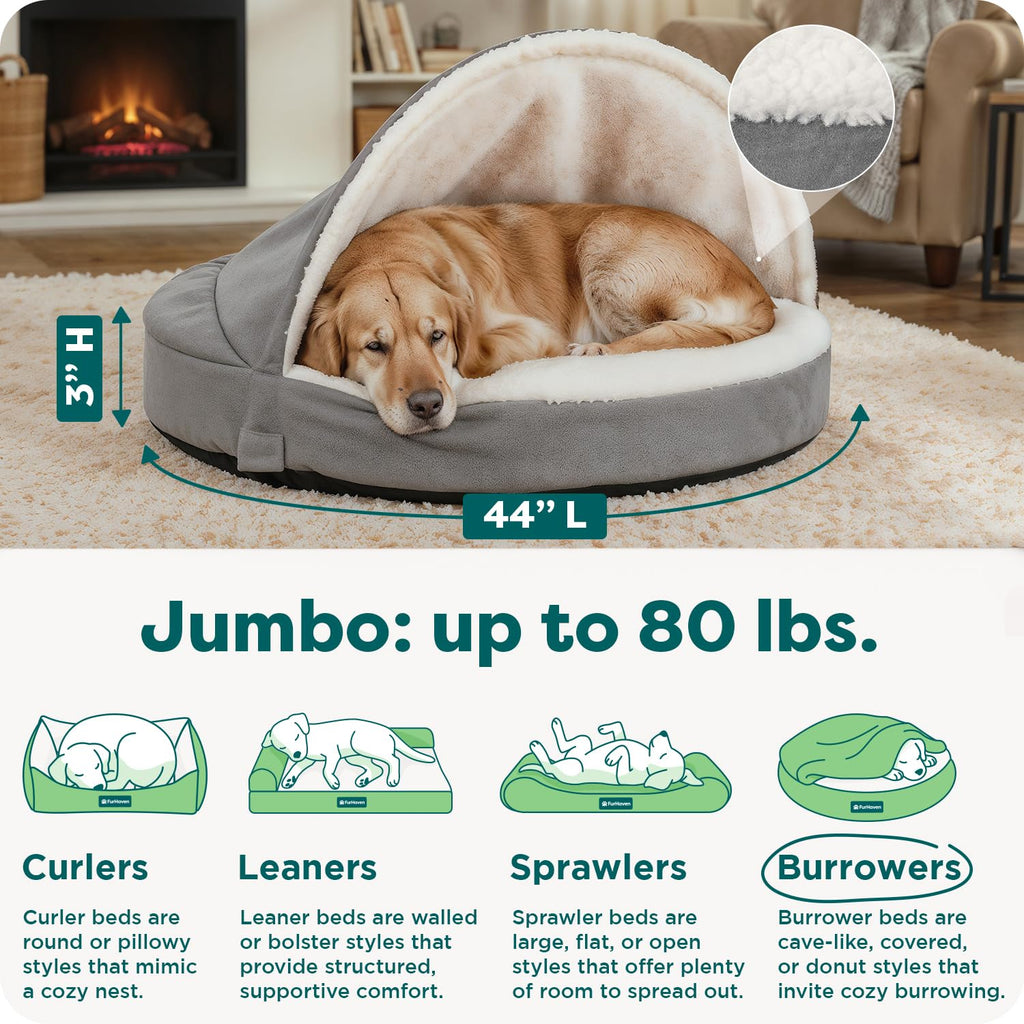 Furhaven 44" Round Orthopedic Dog Bed for Large Dogs w/ Removable Washable Cover, For Dogs Up to 80 lbs - Sherpa & Suede Snuggery - Gray, 44-inch