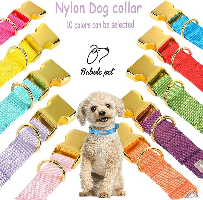 Babole Pet Nylon Dog Collar - Adjustable Blue Soft Webbing Dog Collars for Small Medium Large Dogs Boy Girl Puppy Collar with Safety Metal Buckle XS