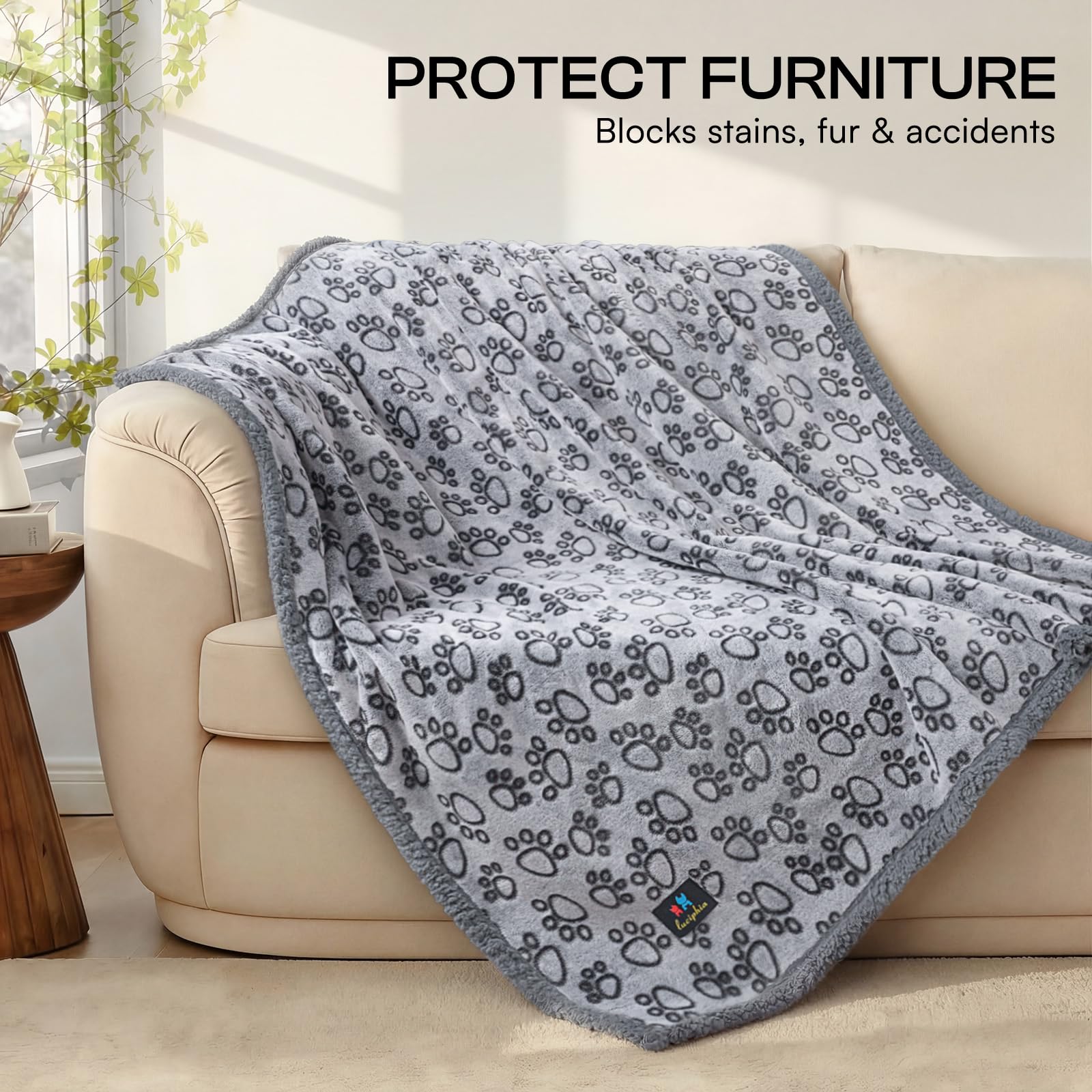 Luciphia Waterproof Dog Blanket Reversible Sherpa Fleece for Large Dogs Cat