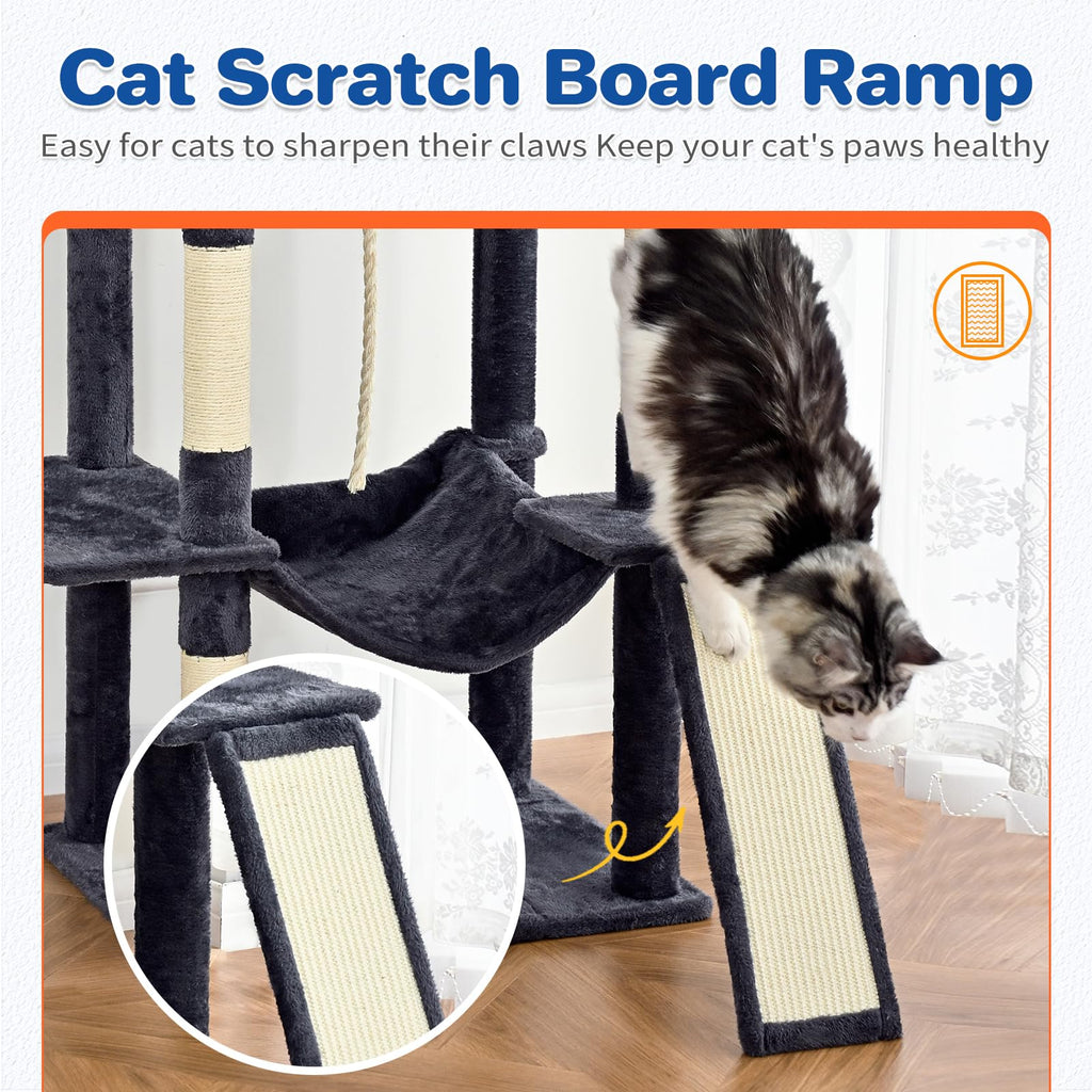 ABCPET 63" Multi-Level Cat Tree Tower for Indoor Cats, Dark Grey