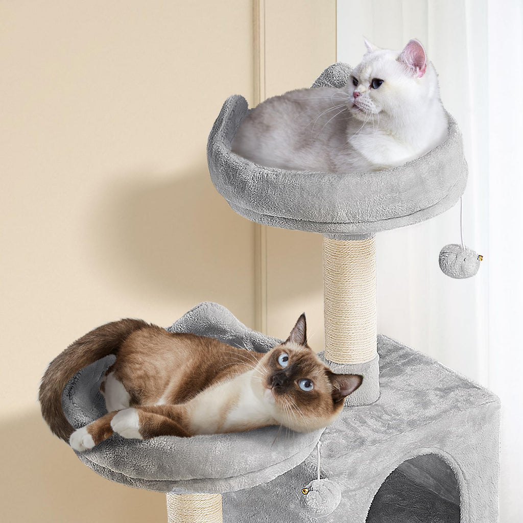 Topeakmart 62.2 inches Cat Tree with Double Condos, Scratching Posts & Hammock, Kitty Activity Tree Center Kitten Play House