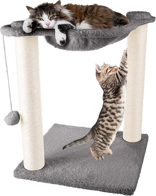 19-Inch Cat Scratching Post with Hammock ? Sisal Fabric and Carpet Small Cat Tree, Hanging Ball Toy for Adult Cats and Kittens by PETMAKER (White)